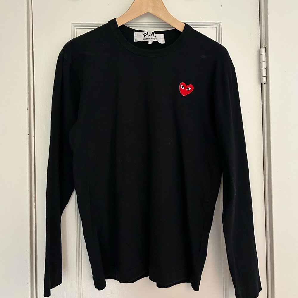 Comme des Garcons Black Long Sleeve Tee with Red Heart